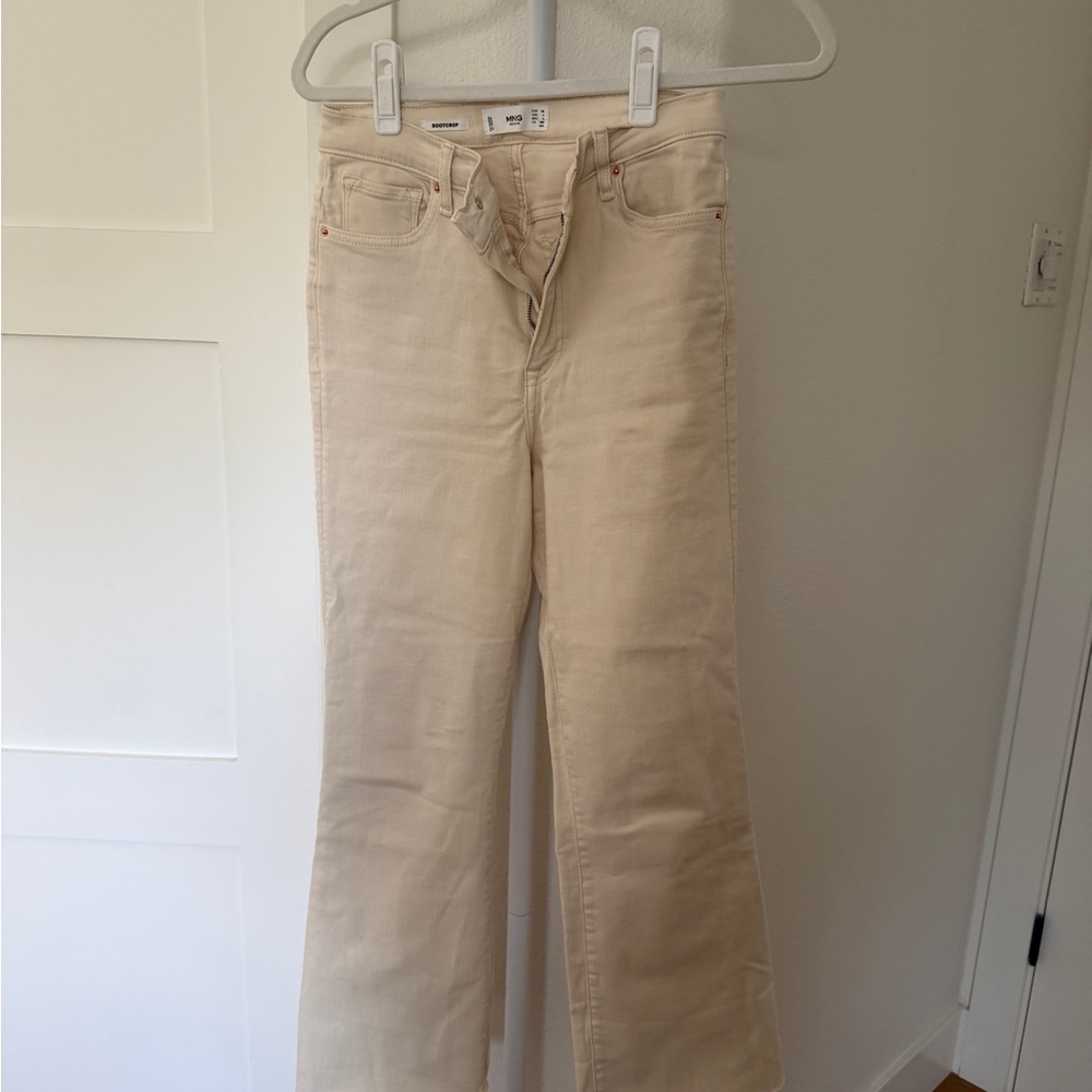 Mango Cream Wide-Leg Ankle Jeans